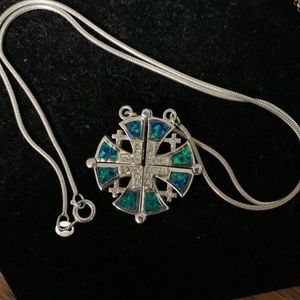 925 Sterling silver lab created opal inlay necklace